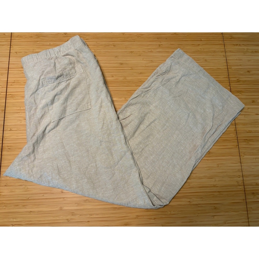 Gap Womens Linen Blend Pull On Wide Leg Pants Oatmeal Size Large